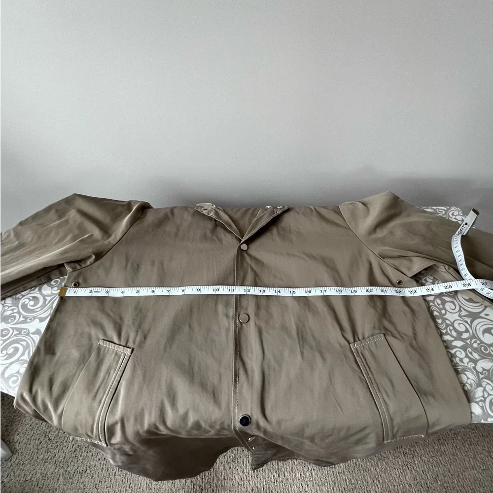 Ih Nom Uh Nit Taupe Long Raincoat with Contrast Stitching and Snap Buttons - Picture 4 of 11